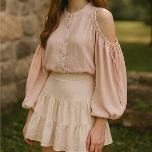 7 for All Mankind Sz Small Off Shoulder Puff Sleeve Boho Cottagecore Fairy Soft